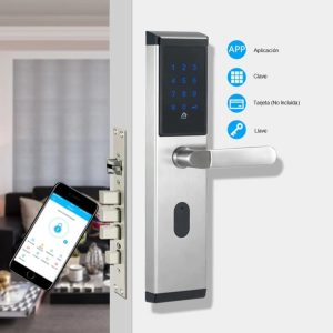 cerradura inteligente de acero inoxidable en color negro y plateada con clave, tarjeta, llave, app ttlock para airbnb / con intalacion incluida.